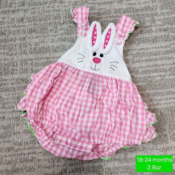 Lil Cactus toddler girls bubble ruffle gingham romper bunny size 18-24 months - Picture 1 of 9